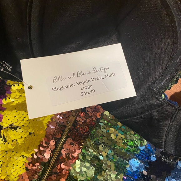 SEQUIN MULTICOLOR MINI DRESS SIZE L - Picture 5 of 6